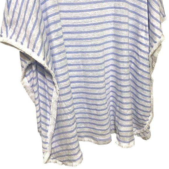 J Jill Coastal Boho Poncho Style Top M L Striped Fringed Layering Piece Summer - Picture 5 of 8